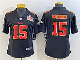 Women's Kansas City Chiefs #15 Patrick Mahomes Black 2025 Super Bowl LIX Patch Vapor Untouchable Limited Stitched Jersey(Run Small),baseball caps,new era cap wholesale,wholesale hats